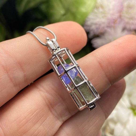 Moldavite, Tanzanite & Herkimer Diamond Pendant - Picture 5 of 9